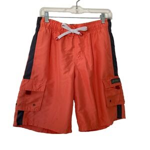 Surfmentality Mens Sz M Coral Orange Cargo Swim Trunks‎ Board Shorts B-3218-SN